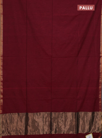 Bengal soft cotton saree maroon with plain body and zari woven border