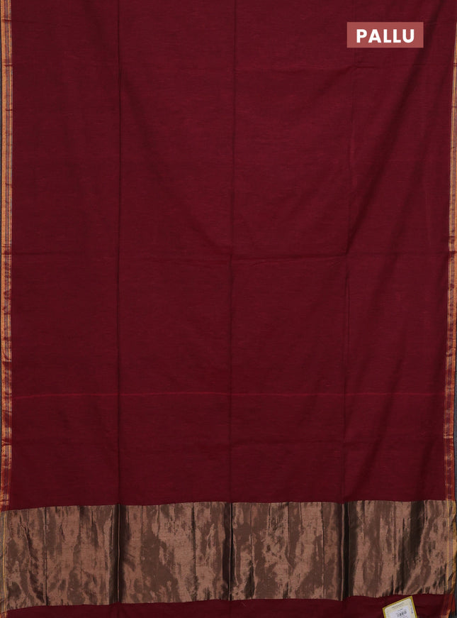 Bengal soft cotton saree maroon with plain body and zari woven border