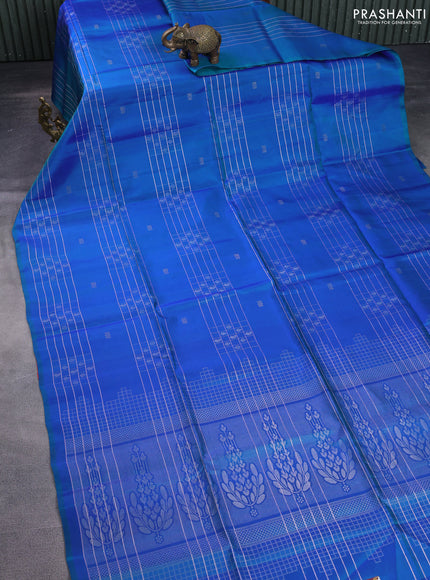 Pure soft silk saree dual shade of bluish green with allover checked pattern & buttas in borderless style
