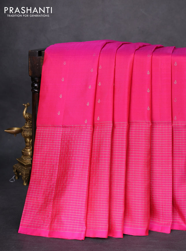 Pure soft silk saree dual shade of pink with allover silver zari buttas and long zari checked border