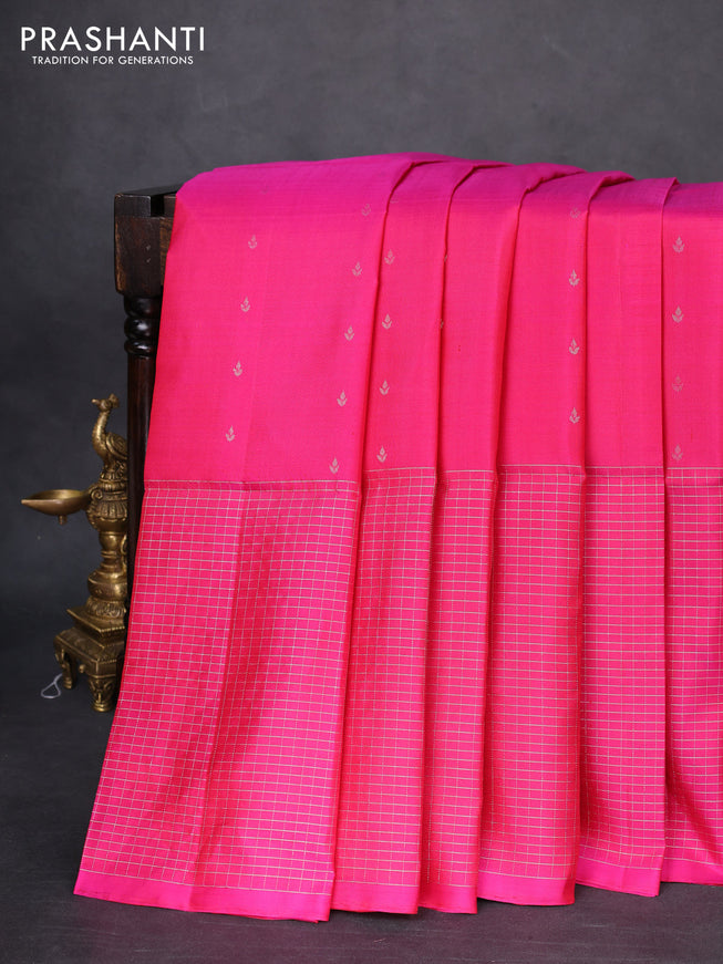 Pure soft silk saree dual shade of pink with allover silver zari buttas and long zari checked border