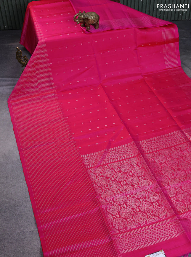 Pure soft silk saree dual shade of pink with allover silver zari buttas and long zari checked border