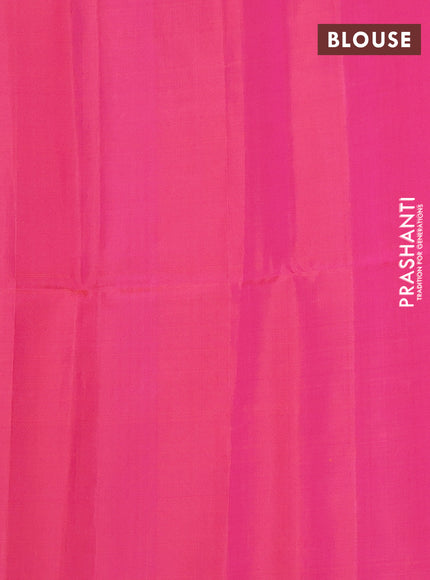 Pure soft silk saree dual shade of pinkish orange with allover silver zari buttas and long zari checked border