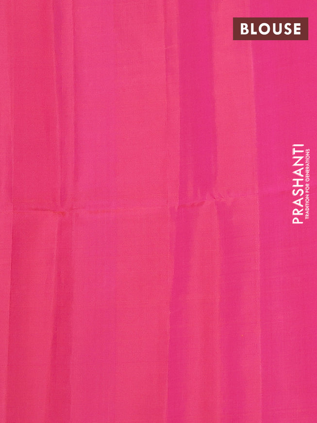 Pure soft silk saree dual shade of pinkish orange with allover silver zari buttas and long zari checked border