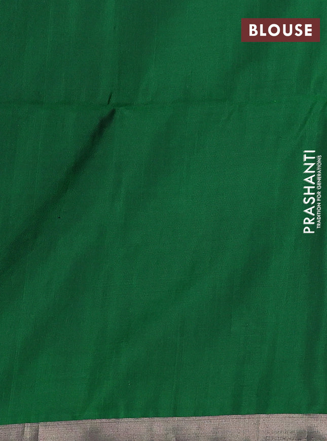 Pure soft silk saree green with allover silver zari buttas and long zari checked border