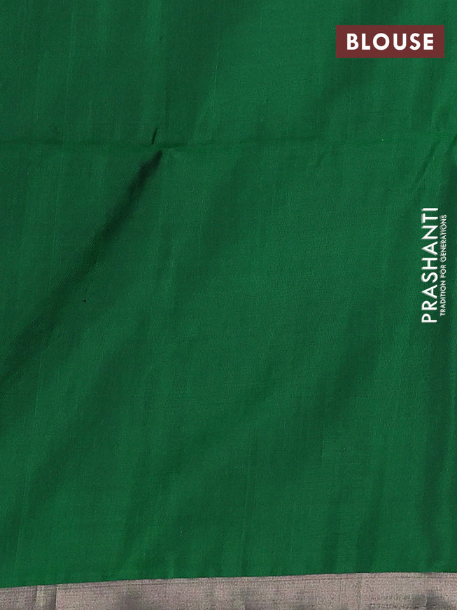 Pure soft silk saree green with allover silver zari buttas and long zari checked border