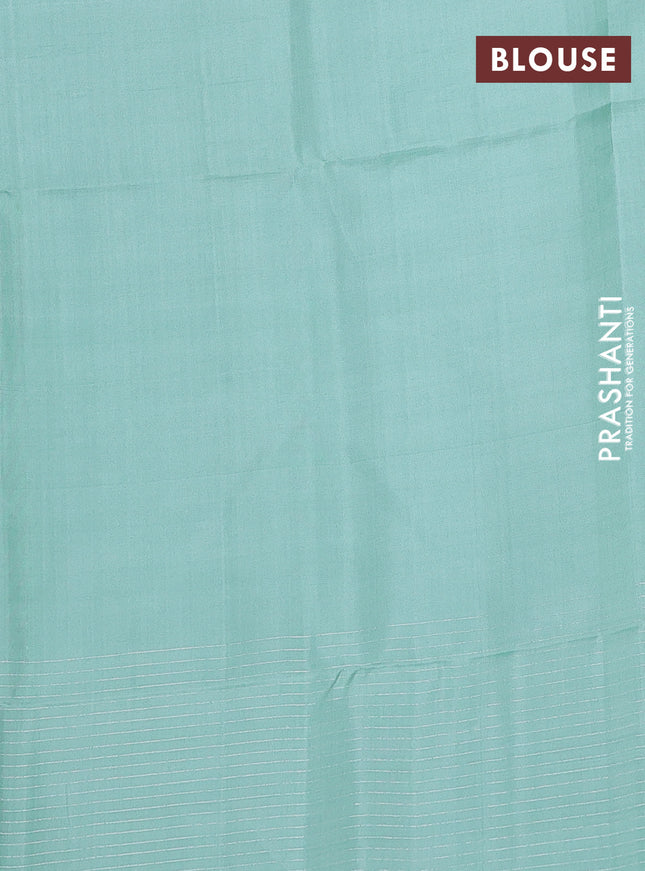 Pure soft silk saree pastel green with allover silver zari buttas and long zari checked border