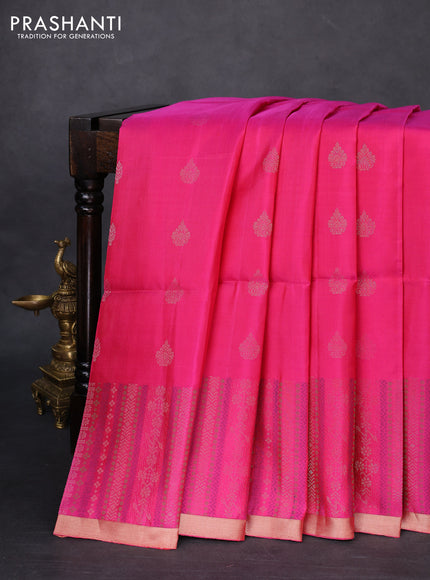 Pure soft silk saree dual shade of pink with silver & gold zari woven buttas and thread & zari woven border