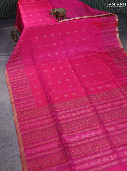 Pure soft silk saree dual shade of pink with silver & gold zari woven buttas and thread & zari woven border