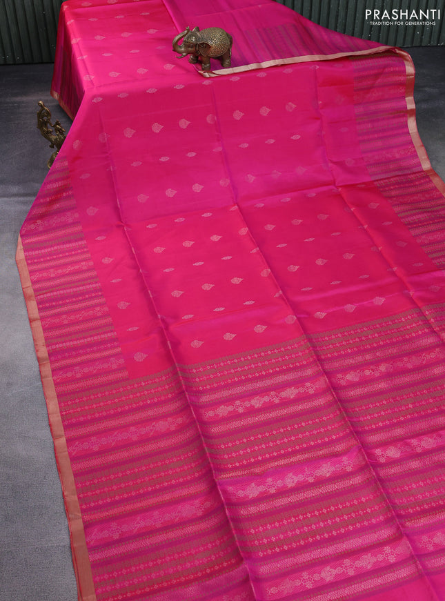 Pure soft silk saree dual shade of pink with silver & gold zari woven buttas and thread & zari woven border