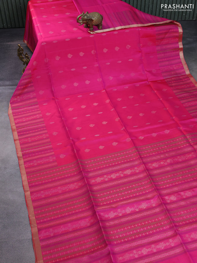 Pure soft silk saree dual shade of pink with silver & gold zari woven buttas and thread & zari woven border