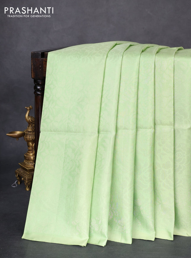 Pure soft silk saree pista green with allover silver zari woven brocade weaves in borderless style