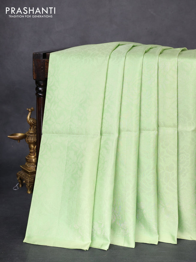 Pure soft silk saree pista green with allover silver zari woven brocade weaves in borderless style