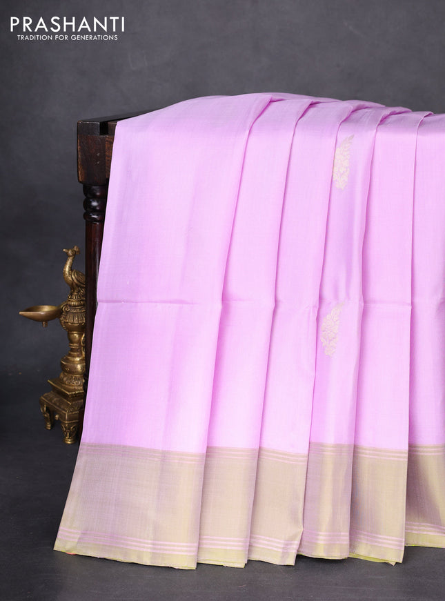 Pure soft silk saree lavender and dual shade of green with zari woven buttas and rettapet zari woven border