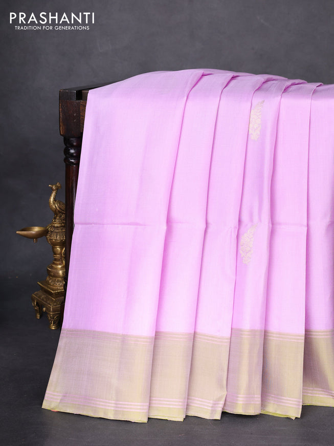 Pure soft silk saree lavender and dual shade of green with zari woven buttas and rettapet zari woven border