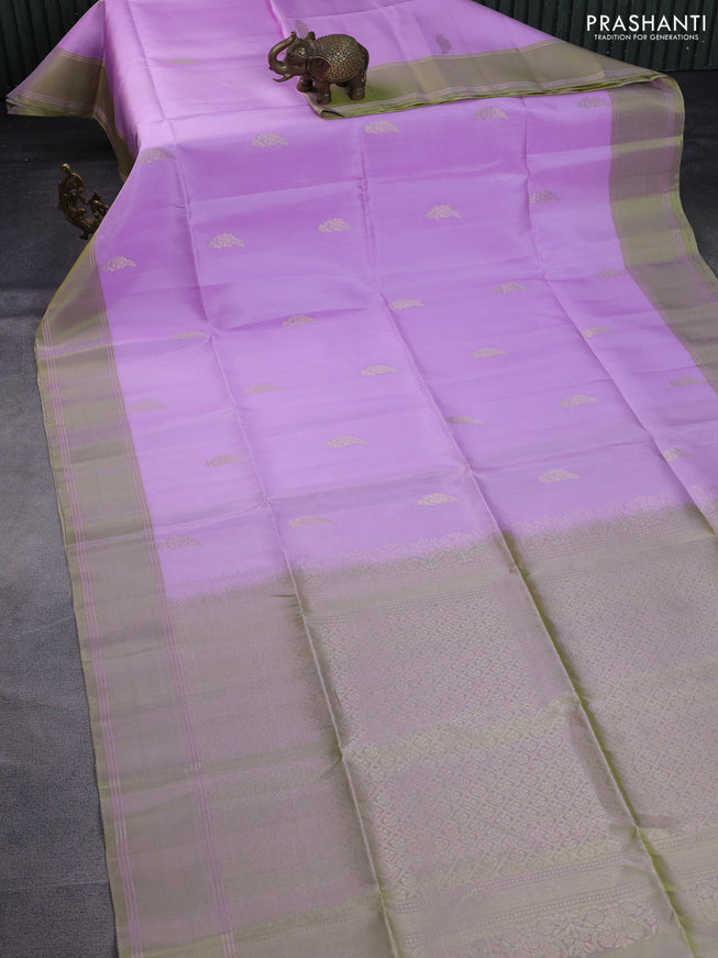 Pure soft silk saree lavender and dual shade of green with zari woven buttas and rettapet zari woven border
