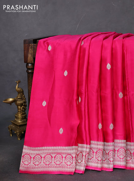 Banarasi semi mushru silk saree pink with zari woven buttas and zari woven border