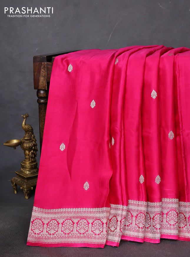 Banarasi semi mushru silk saree pink with zari woven buttas and zari woven border