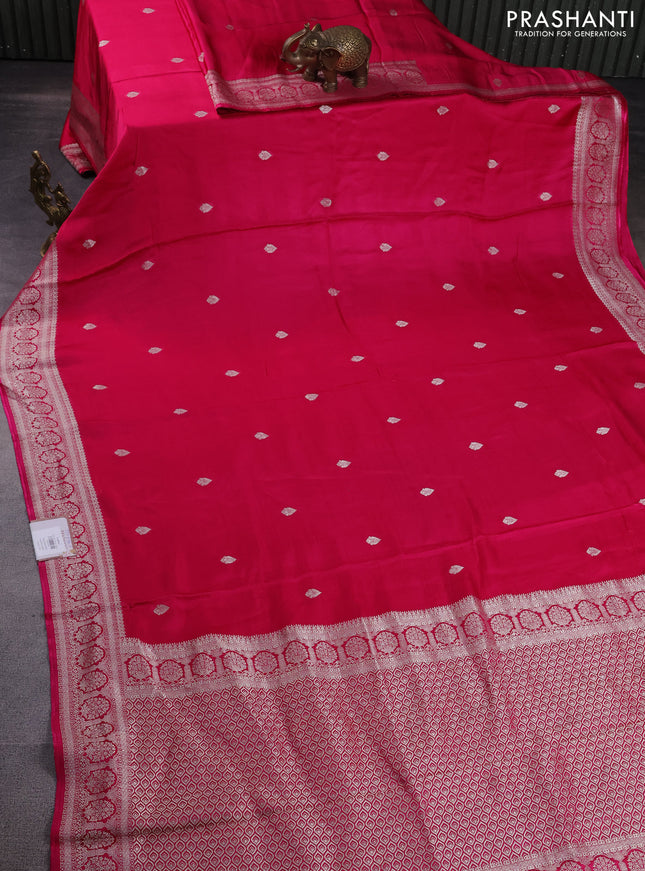 Banarasi semi mushru silk saree pink with zari woven buttas and zari woven border