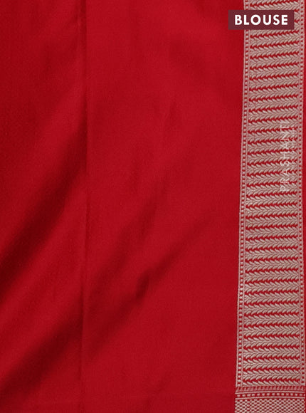 Banarasi semi mushru silk saree red with allover thread weaves & buttas and zari woven border