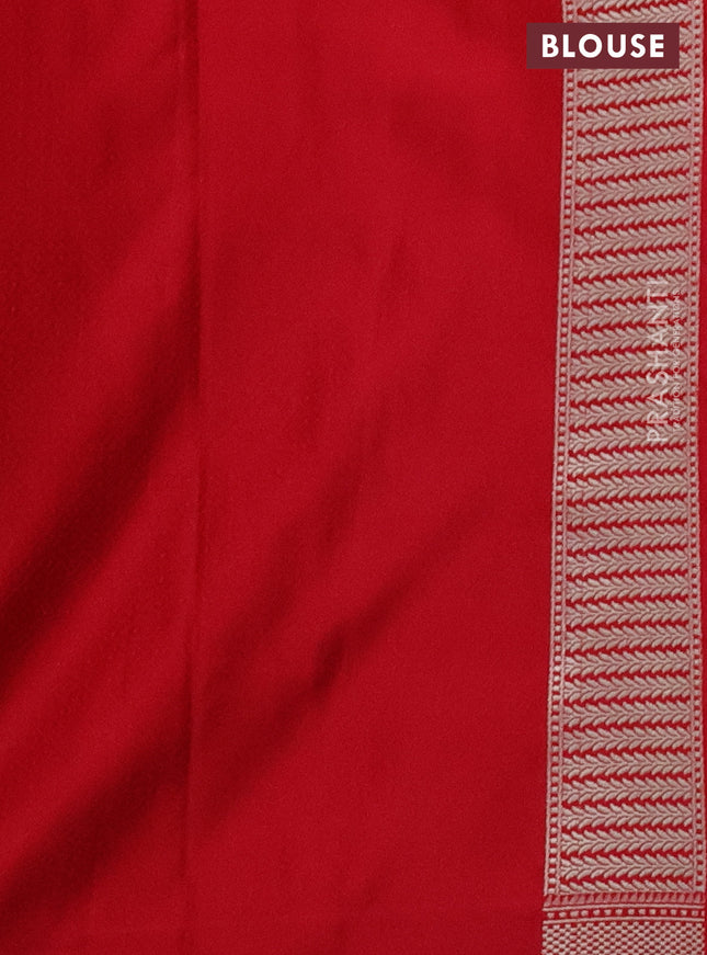 Banarasi semi mushru silk saree red with allover thread weaves & buttas and zari woven border