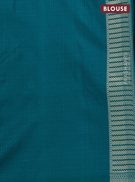 Banarasi semi mushru silk saree teal green with allover thread weaves & buttas and zari woven border