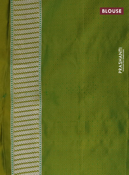 Banarasi semi mushru silk saree dual shade of lime yellow with allover thread weaves & buttas and zari woven border