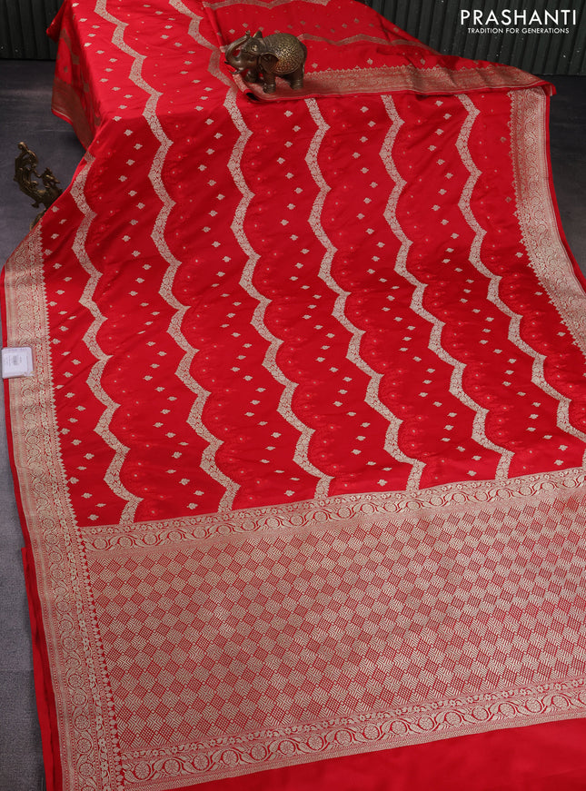 Banarasi semi mushru silk saree red with allover zari weaves & buttas and zari woven border
