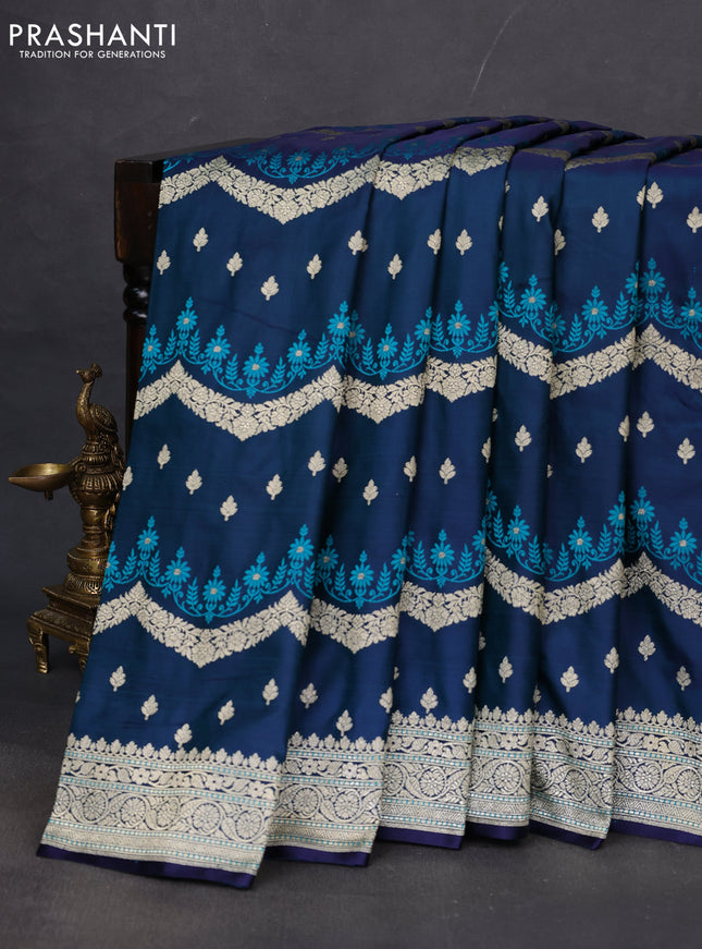 Banarasi semi mushru silk saree dual shade of blue with allover zari weaves & buttas and zari woven border