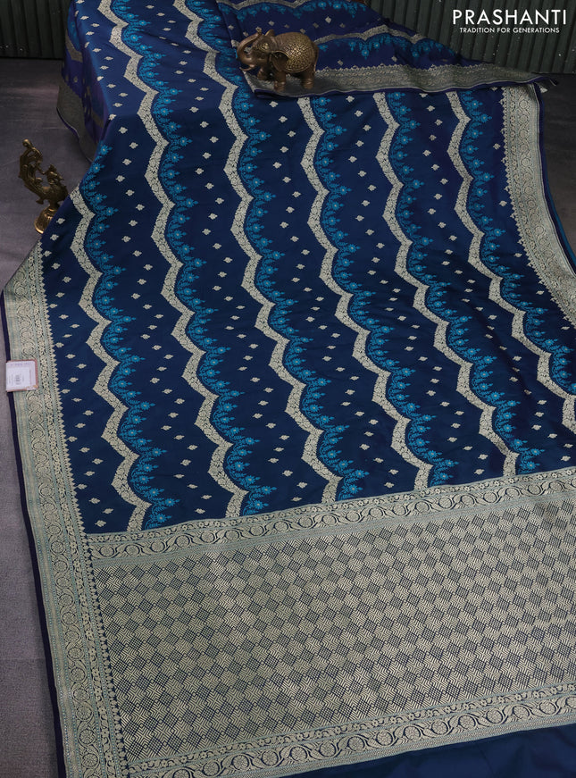 Banarasi semi mushru silk saree dual shade of blue with allover zari weaves & buttas and zari woven border