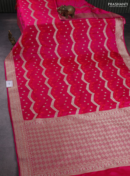 Banarasi semi mushru silk saree pink with allover zari weaves & buttas and zari woven border