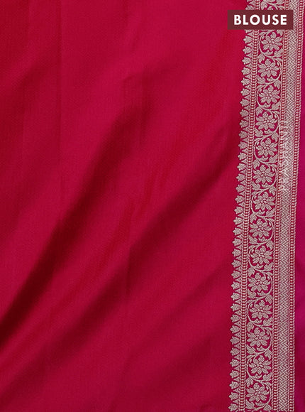 Banarasi semi mushru silk saree pink shade and red with allover self emboss & zari buttas and zari woven border