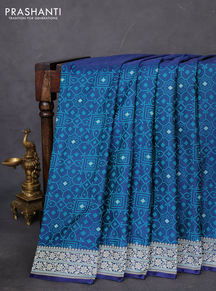 Banarasi semi mushru silk saree dual shade of blue with allover self emboss & zari buttas and zari woven border
