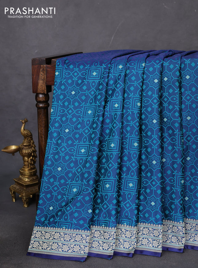 Banarasi semi mushru silk saree dual shade of blue with allover self emboss & zari buttas and zari woven border