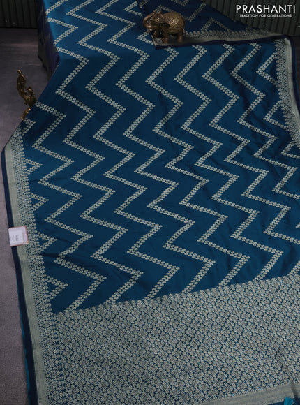 Banarasi semi mushru silk saree dual shade of blue with allover zig zag zari weaves and zari woven border