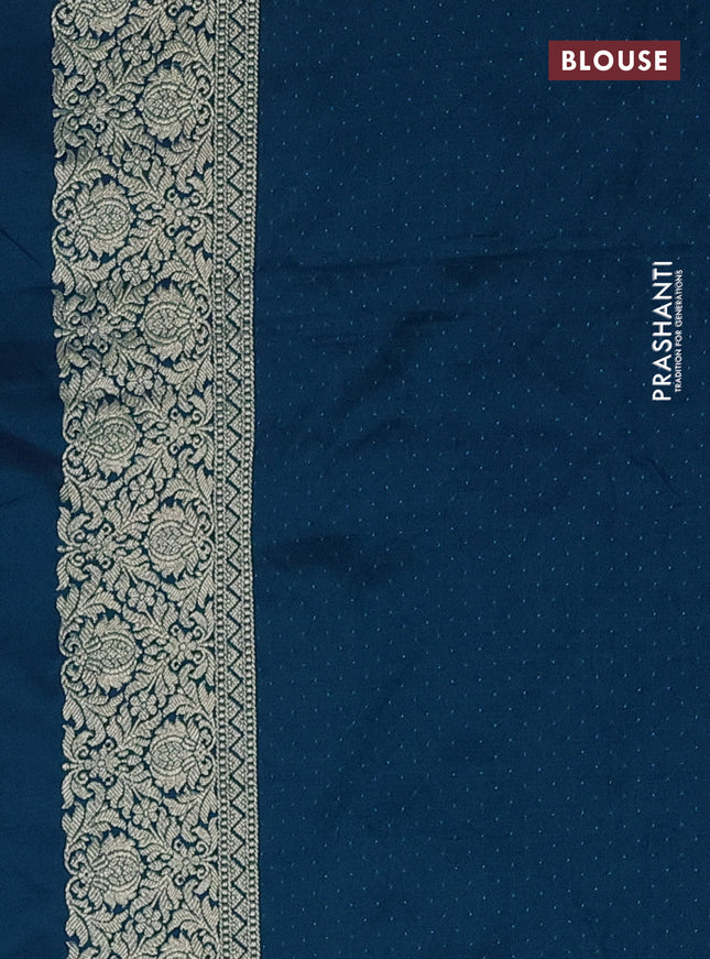 Banarasi semi mushru silk saree dual shade of blue with allover zig zag zari weaves and zari woven border