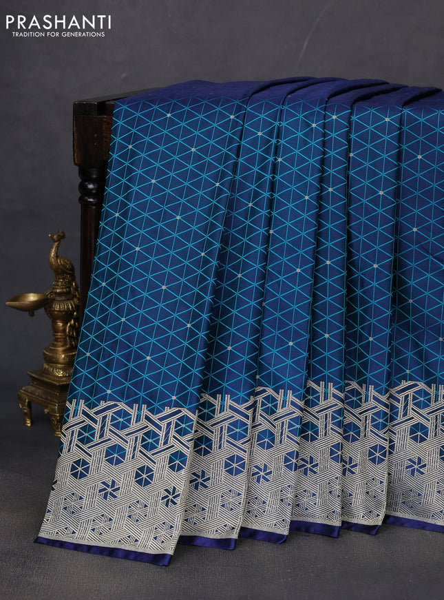 Banarasi semi mushru silk saree dual shade of blue with allover self emboss & zari buttas and zari woven border