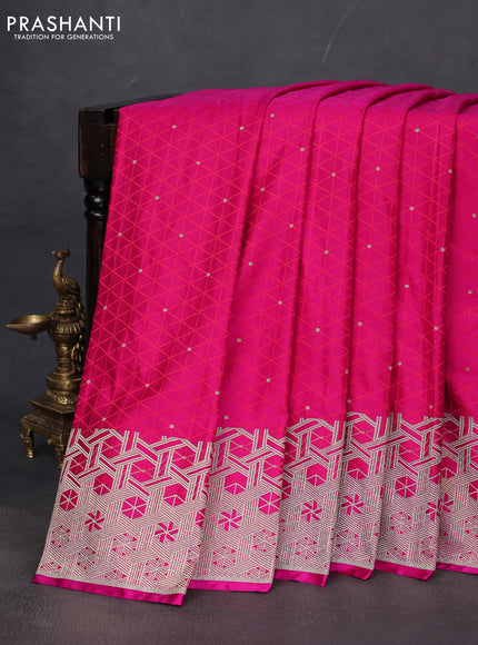 Banarasi semi mushru silk saree pink with allover self emboss & zari buttas and zari woven border