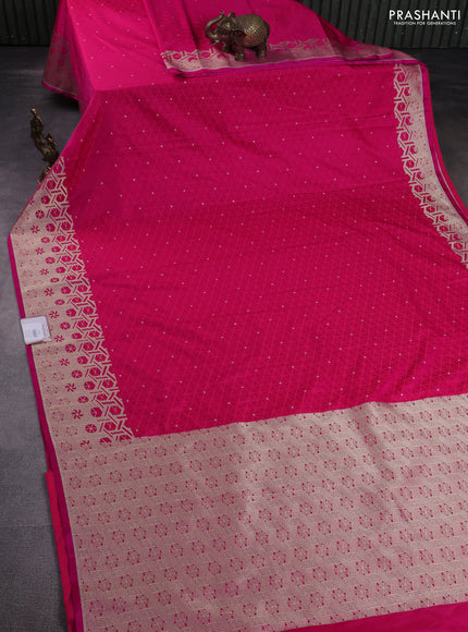 Banarasi semi mushru silk saree pink with allover self emboss & zari buttas and zari woven border