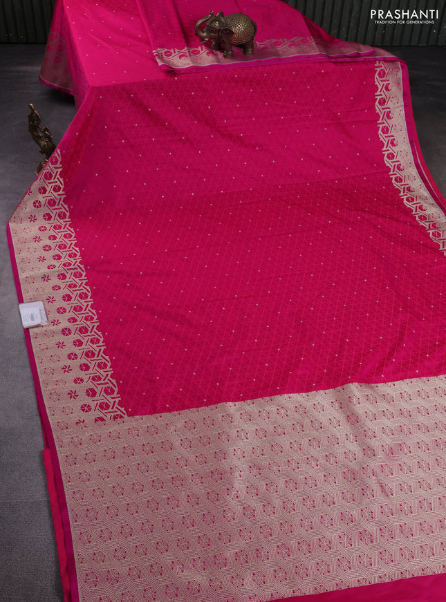 Banarasi semi mushru silk saree pink with allover self emboss & zari buttas and zari woven border