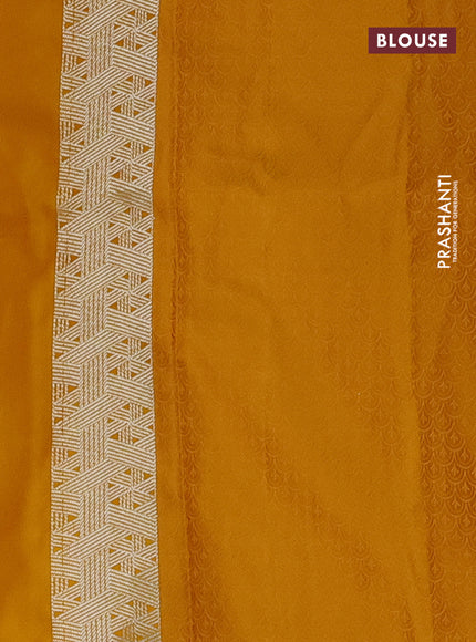 Banarasi semi mushru silk saree mustard yellow with allover self emboss & zari buttas and zari woven border