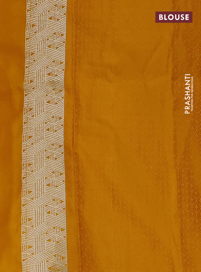 Banarasi semi mushru silk saree mustard yellow with allover self emboss & zari buttas and zari woven border