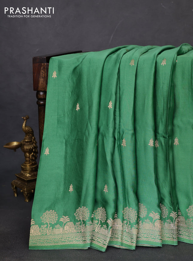 Banarasi semi mushru silk saree green with zari woven buttas and zari woven border