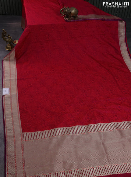 Banarasi semi mushru silk saree deep purple and red with allover self emboss and zari woven border