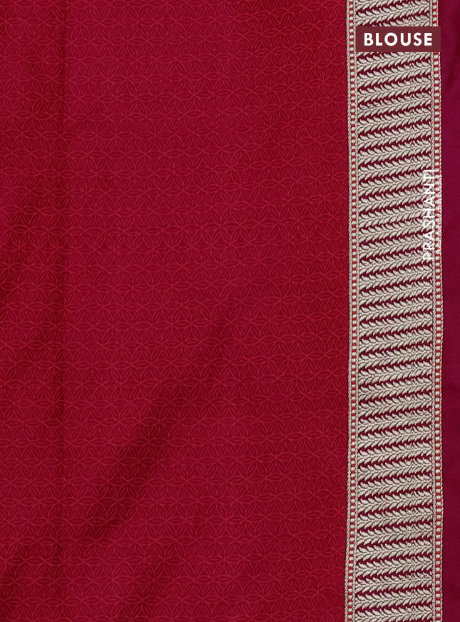 Banarasi semi mushru silk saree deep purple and red with allover self emboss and zari woven border