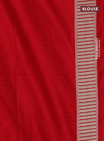Banarasi semi mushru silk saree red with allover self emboss and zari woven border
