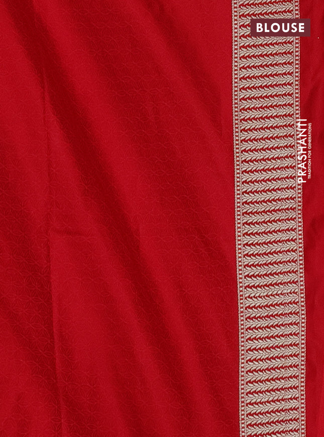 Banarasi semi mushru silk saree red with allover self emboss and zari woven border