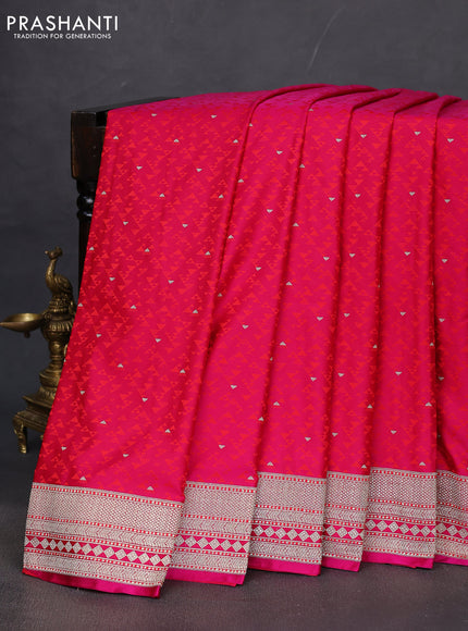 Banarasi semi mushru silk saree pink with allover self emboss & zari buttas and zari woven border