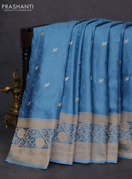 Banarasi semi mushru silk saree pastel blue with allover self emboss & zari buttas and zari woven border