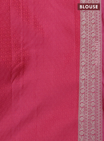 Banarasi semi mushru silk saree pink shade with allover self emboss & zari buttas and rettapet zari woven border